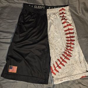 Men's Black and White Baseball Athletic Shorts